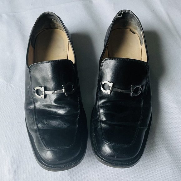 Salvatore Ferragamo Gancini Bit Leather Loafers Black Size 9 Men 1871